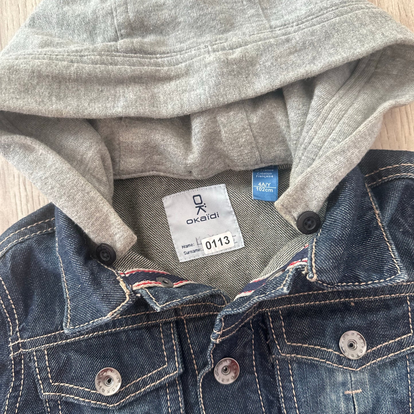 Veste jeans capuche Okaïdi : 4 ans