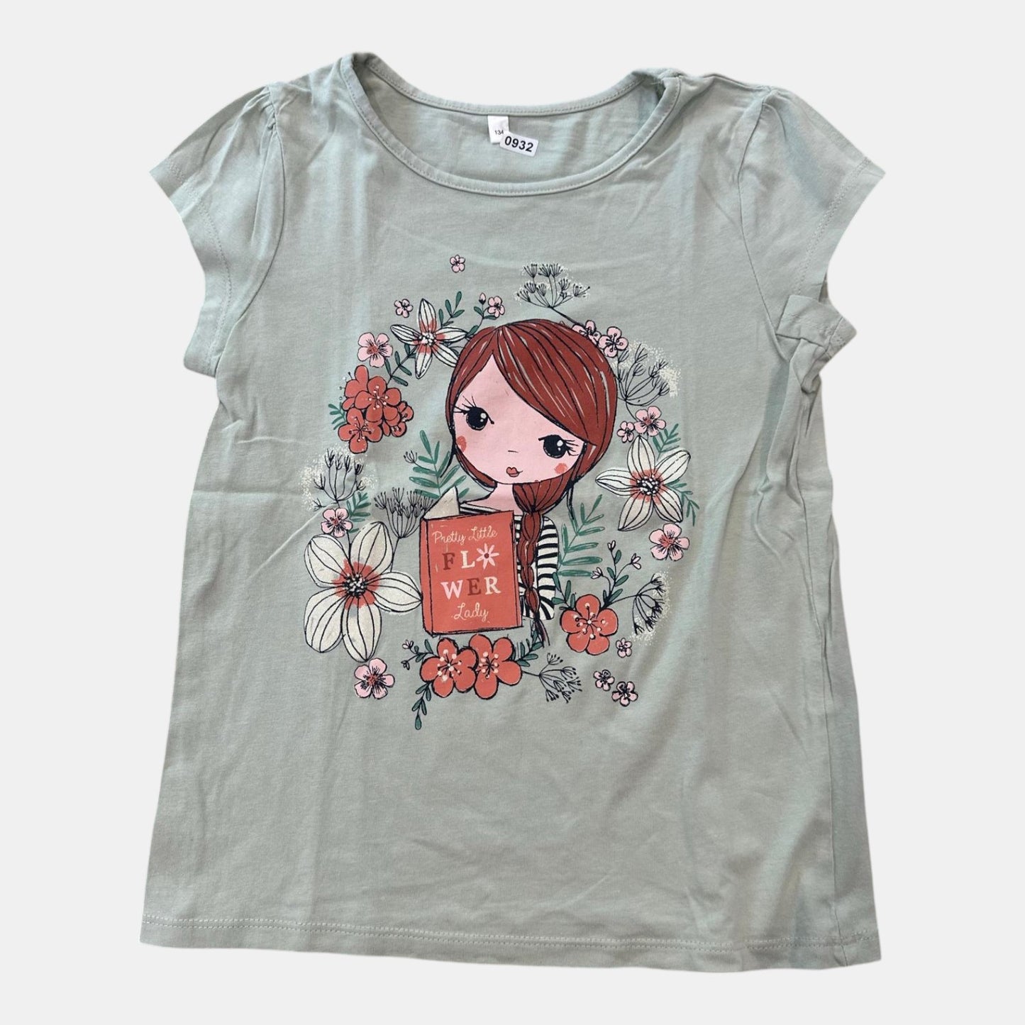 T-Shirt  vert fleurie : 9 ans